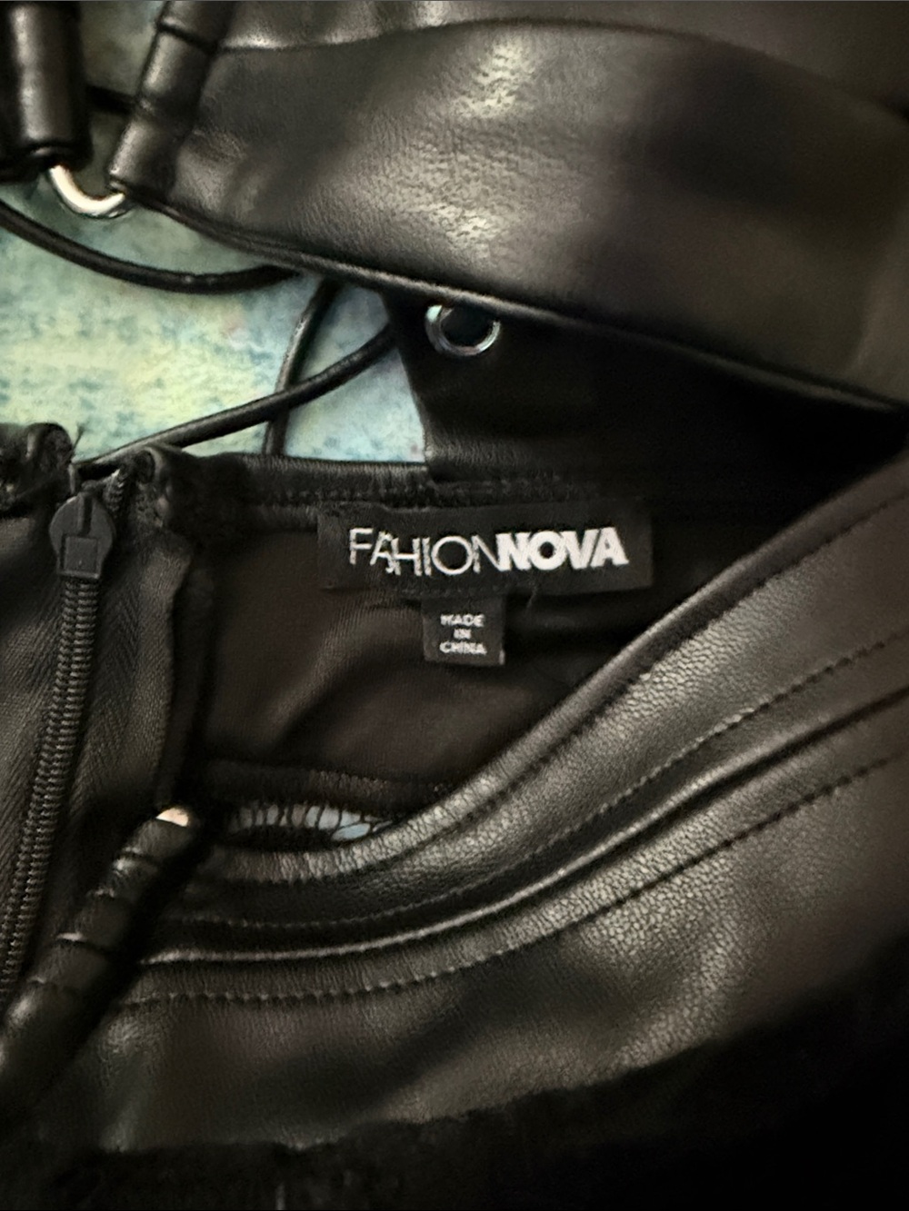 Fashion Nova Black Lace & Faux-Leather Halter Jumpsuit with Studs - Picture 2 of 8